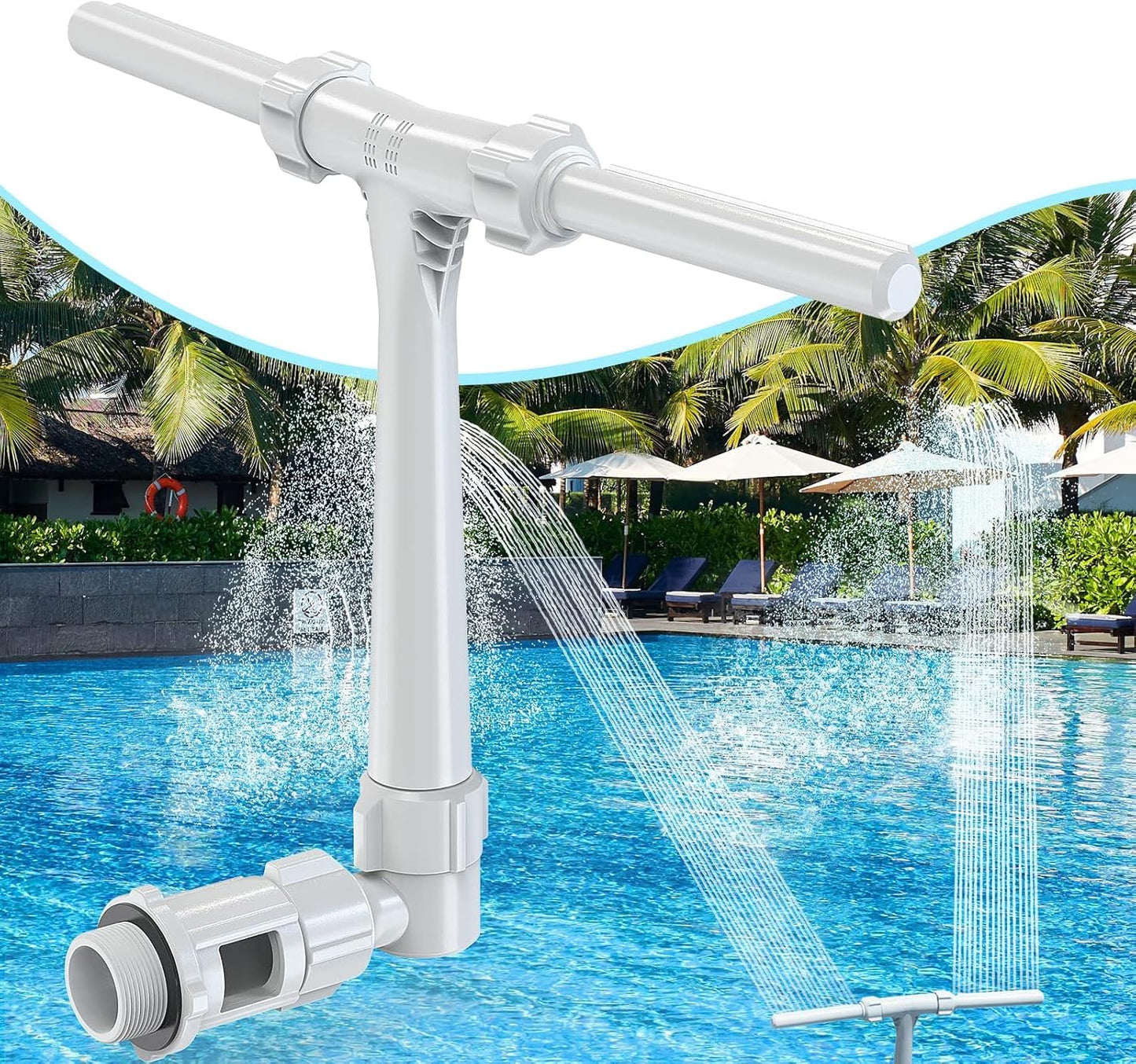 Pool Waterfall Fountain – Adjustable Dual Spray Pool Attachment for Cooler Water & More Backyard Fun