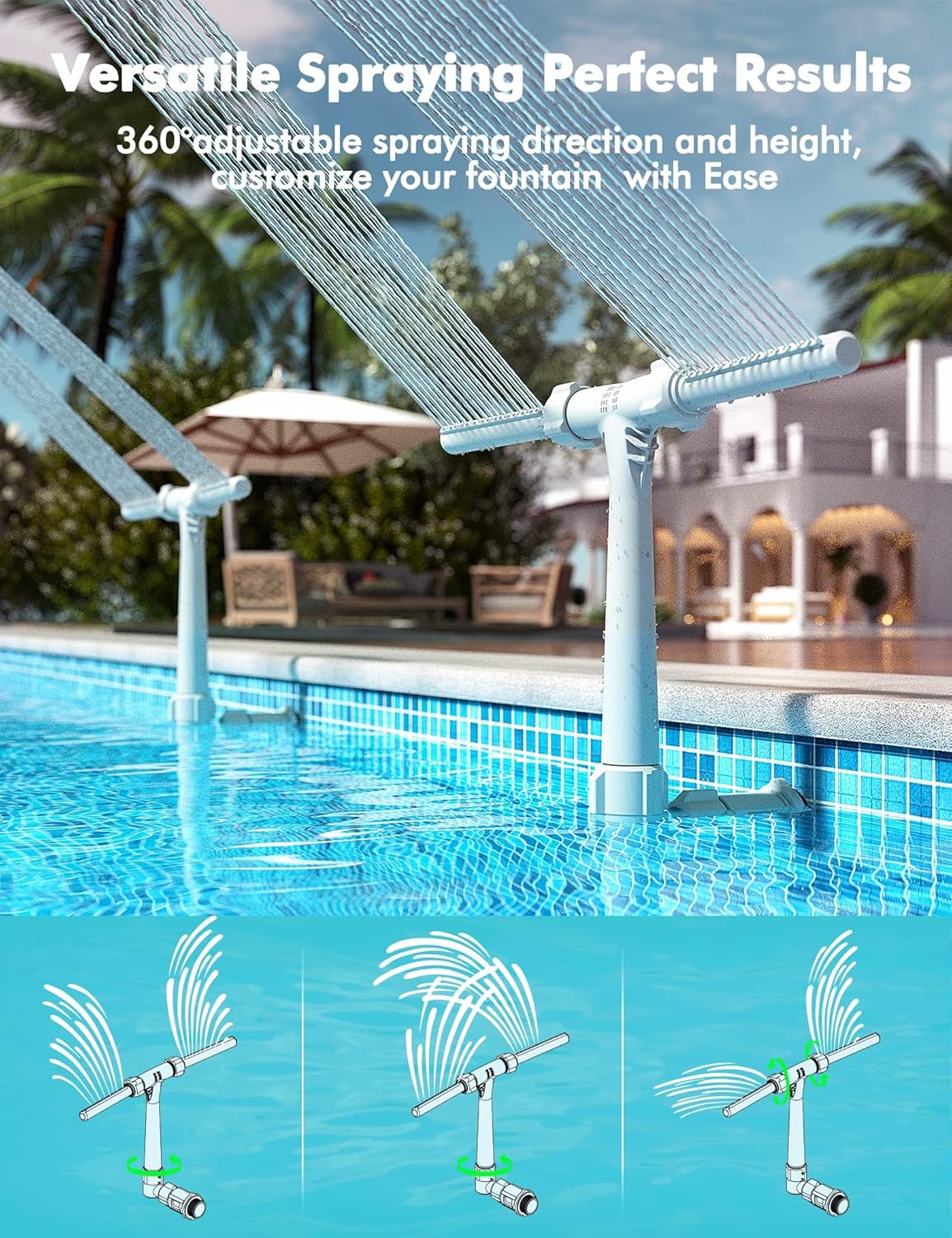 Pool Waterfall Fountain – Adjustable Dual Spray Pool Attachment for Cooler Water & More Backyard Fun
