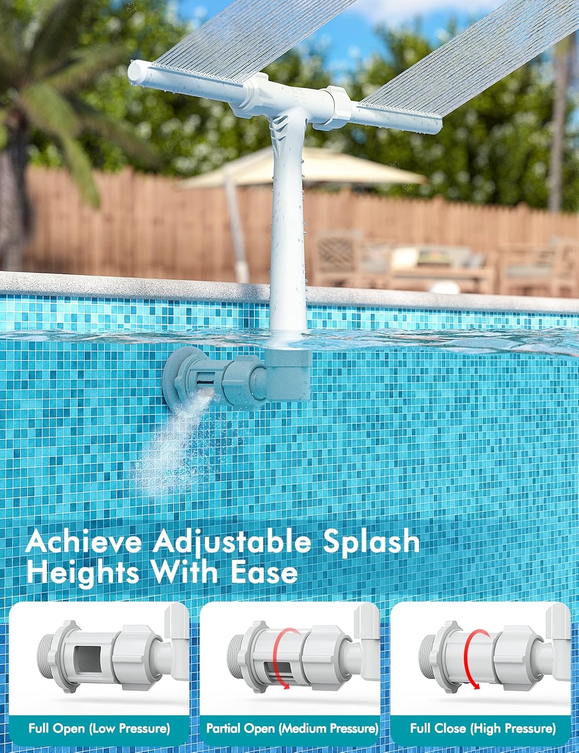 Pool Waterfall Fountain – Adjustable Dual Spray Pool Attachment for Cooler Water & More Backyard Fun