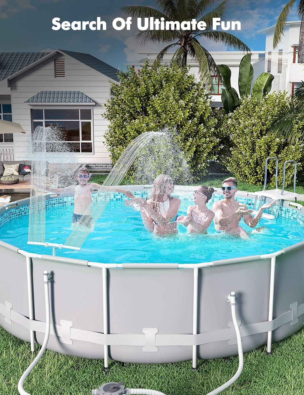 Pool Waterfall Fountain – Adjustable Dual Spray Pool Attachment for Cooler Water & More Backyard Fun