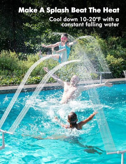 Pool Waterfall Fountain – Adjustable Dual Spray Pool Attachment for Cooler Water & More Backyard Fun